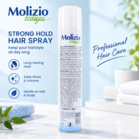 Fournisseur direct d'usine, laque pour cheveux Molizio, tenue forte, spray coiffant écologique, emballage personnalisé