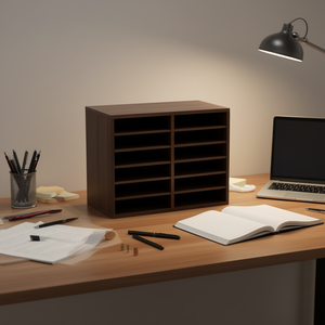 Organizador de literatura de madera marrón, 12 compartimentos, estantes ajustables, 20,4x12x16,1 pulgadas, almacenamiento para escritorio de oficina - Product Image 2