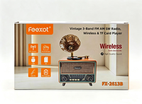 FX-2613B Vintage Plak Çalar Kablosuz Retro BT Hoparlör, Taşınabilir Anten, FM AM SW3 BAND Radyo ve Dış Mekan Kullanımı için Üç Bantlı Çalar
