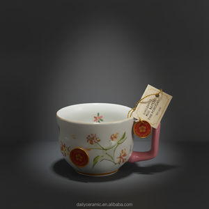Tasse à thé en porcelaine de luxe avec bordure dorée, peinte à la main, motif floral, pour la maison, le bureau ou comme cadeau, mug à café en céramique coloré 12 - Product Image 5