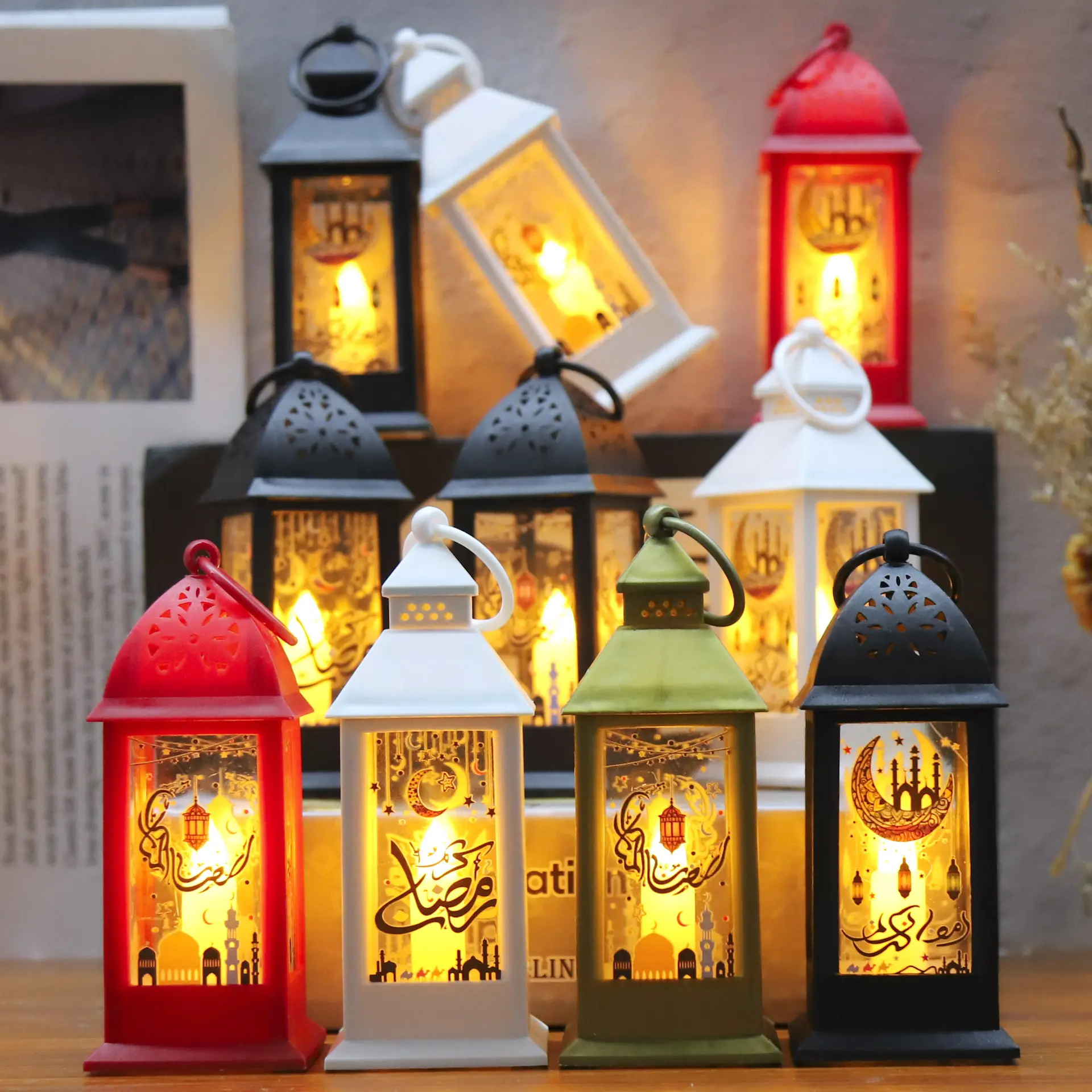 Moslim Ramadan Kaars Lantaarn Eid Mubarak Mini Led Wind Lamp Ramadan Lantaarn Eid Mubarak Art Verlichting Arabische Lantaarn