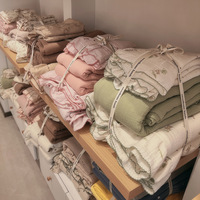 Housse de couette en gaze double froissée à imprimé floral, 100% coton, douce et respirante, literie pour enfants, ensemble de literie 3/4 pièces pour chambre à coucher