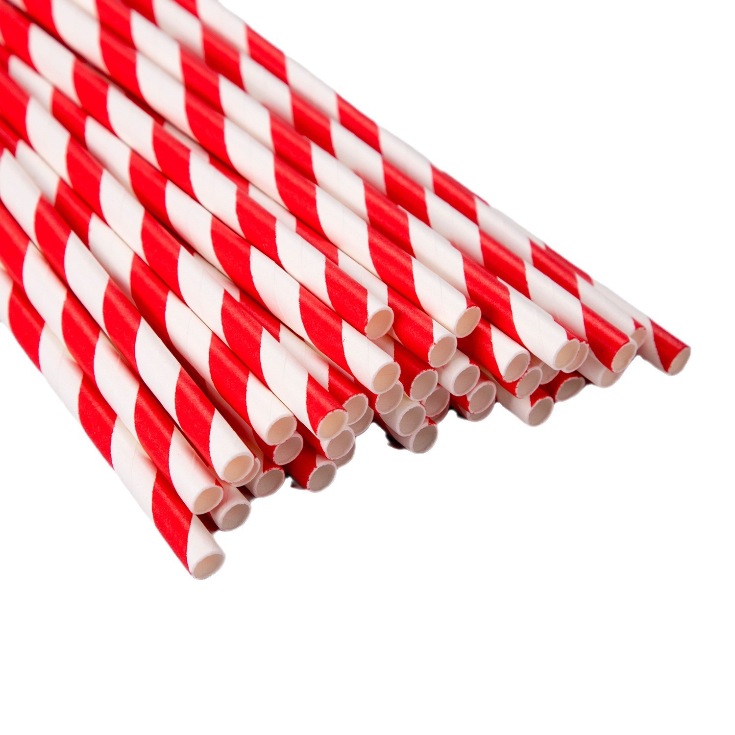 100-Piece Eco-Friendly Disposable Straight Paper Straws with Red Stripes Single Wall Style for Drinks Cola