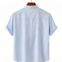 Chemise Polo Homme à Col Mandarin, Manches Courtes, Demi-Boutonnage, Style Henley, avec Poche, Coupe Ample, Manches Roulées, Décontractée, Tissée, pour l'Été