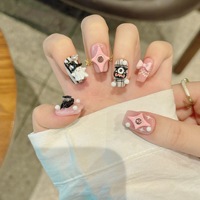 Qianya presse courte sur les ongles mignon effrayant démon coeur conception Halloween faux ongles 10 pièces noir rose gothique Nail Art avec adhésif