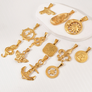 Vente en gros de collier de prière avec la main de Jésus breloque ancre <span class=keywords><strong>boussole</strong></span> serpent en plaqué or 18 carats pendentif fleur en acier inoxydable <span class=keywords><strong>pour</strong></span> la fabrication de bijoux - Product Image 1