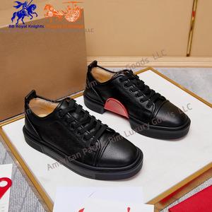 Zapatos Casuales de Piel Genuina para Hombre, Estilo Retro con Cordones, Zapatillas Deportivas Negras a la Moda, Suela Roja C-L, Suela Blanda y Ligera - Product Image 3