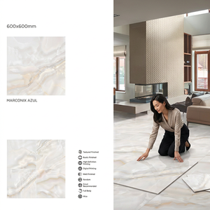 Carreaux de porcelaine brillants de haute qualité Marconix Azul 600x600mm, 8mm, polis, revêtement de sol premium 60x60cm - Product Image 3