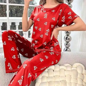 Conjunto de Pijama de 2 Piezas para Mujer, Estampado Floral, Manga Corta, Pantalones, Estilo Coreano, Suave, de Seda de Leche, Ropa de Dormir Informal - Product Image 6