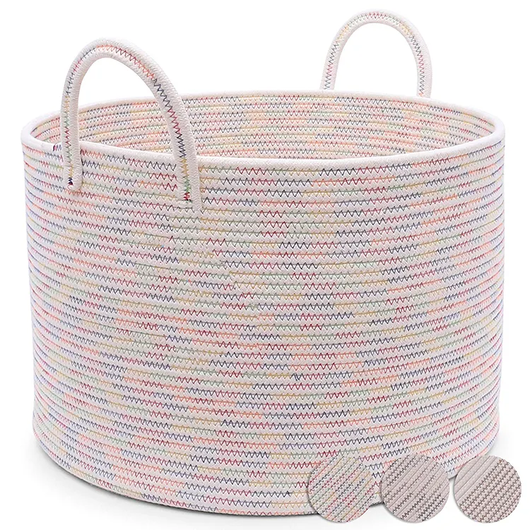Large Capacity Clothes Foldable Rope Cotton Storage Basket Storage Organizer Kid Toy Woven Storage Box