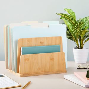 Organisateur de bureau en bambou à 5 niveaux, porte-documents de bureau, couleur bois naturel, étagère de rangement multi-compartiments pour documents - Product Image 1