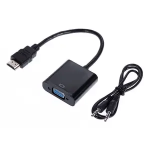 Grosir kabel vga audio stereo-Kualitas Tinggi untuk Perempuan Adaptor HDMI Ke Kabel VGA dengan Audio untuk HDTV PC Notebook TV