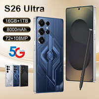 AI kamera kablosuz şarj 5G S26 Ultra 7.3 inç 16Gb + 1TB 108MP 8000mah Android 14 yüz kilidini küresel toptan