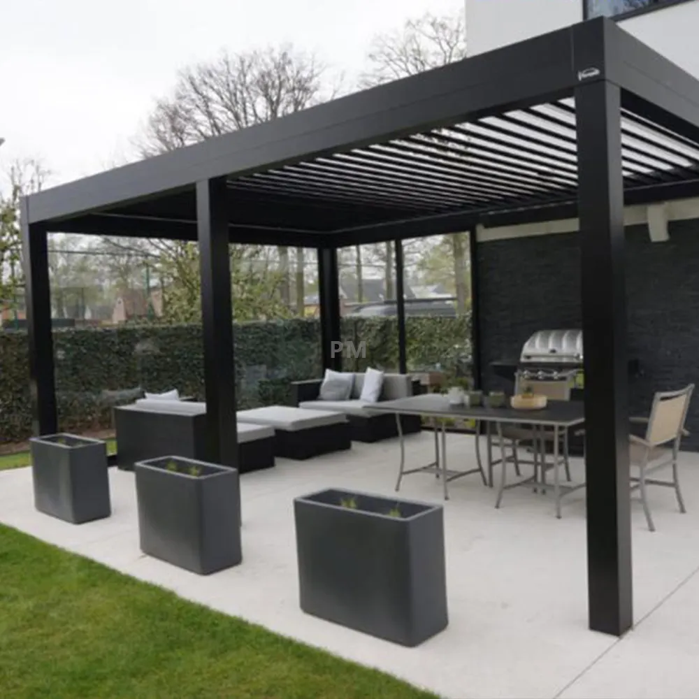 Gazebo eléctrico con arcos de Metal para exteriores, pérgolas de aluminio con luvered, cobertizo impermeable para jardín