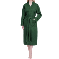Peignoir de nuit pour femme en coton biologique double épaisseur, maille gaufrée, manches longues, longueur intégrale