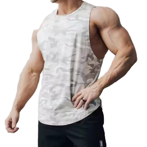 T-shirt de sport sans manches en tricot décontracté pour homme, grande taille, fitness, entraînement, manches courtes, camouflage, chemises de gym - Product Image 1