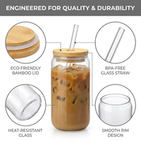 Gobelet à boire en verre Kingze 16oz tasses à café glacées en verre à haute teneur en borosilicate avec couvercles et pailles