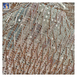 Yx826 Mới Nhất Lưới Thêu 3Mm Sequins Và Ống Sequins Vải 400gsm Kim Loại Sequin Vải Cho Treo Váy Đảng - Product Image 6
