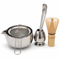 Ensemble de thé matcha argenté avec logo personnalisé, bol à matcha en céramique de qualité supérieure avec fouet, tamis, cuillère, ensemble cadeau pour la cérémonie du thé japonaise