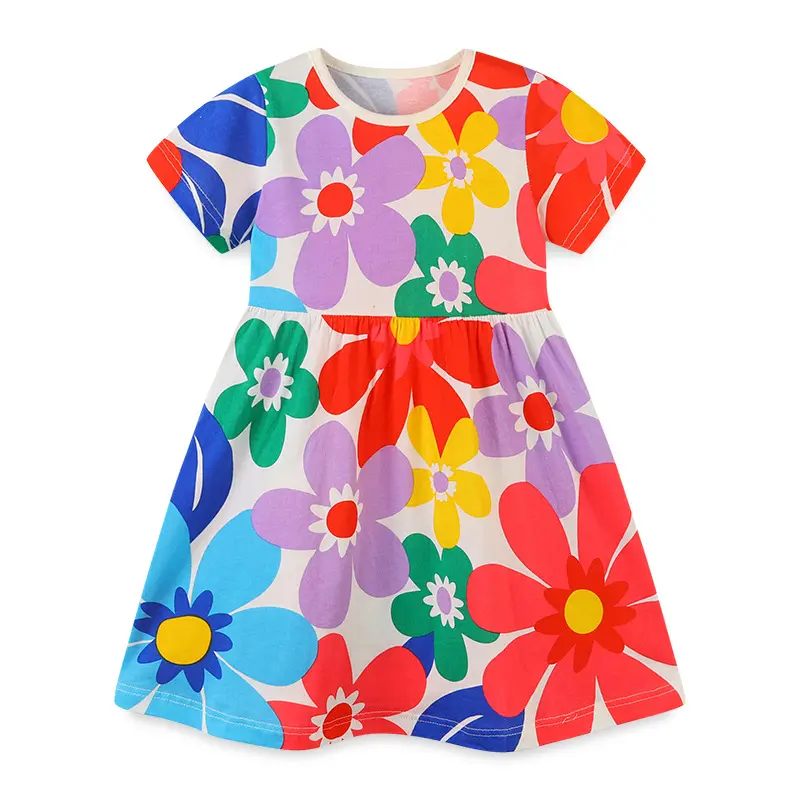 2023 Hot Sale Boutique Wholesale Private Label Kids Clothing Summer Flowers Print Short Sleeves Children's Girls Skirts Cotton