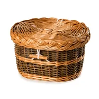 Panier en osier naturel fait main JY pour animaux de compagnie avec plaque nominative, ruban blanc, poignées en corde de jute et fermeture à boucle et ardillon, idéal pour pique-nique et fruits