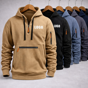 Clothing Manufacturers Custom Streetwear <b>Men</b>’s Fleece Hoodie Quarter Zip Polyester Fleece Warm Outdoor Tactical <b>Pullover</b> OEM - Product Image 1