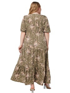 Vestido de talla grande XL-5XL, estilo bohemio, con cuello en V, manga corta, estampado, largo, para playa, para mujer - Product Image 6