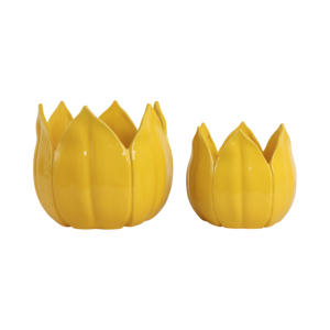 Vasi in ceramica a forma di petalo, design tulipano giallo, vasi per fiori da interno ed esterno, contenitori decorativi per piante, set di due. - Product Image 1