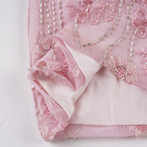 Minifalda Ajustada Rosa <span class=keywords><strong>con</strong></span> Lentejuelas, Pedrería, Malla, Cuentas y Flores, Elegante y Dulce para Mujer - Product Image 5
