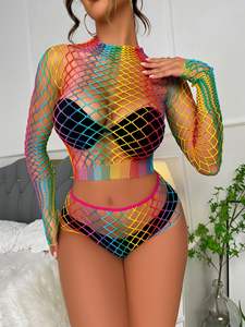 Erotische Unterwäsche transparente sexy Anzug necken ausgehöhlt sexy Unterwäsche 2-teiliger Anzug Regenbogen farbige Mesh Kleidung Dessous - Product Image 4