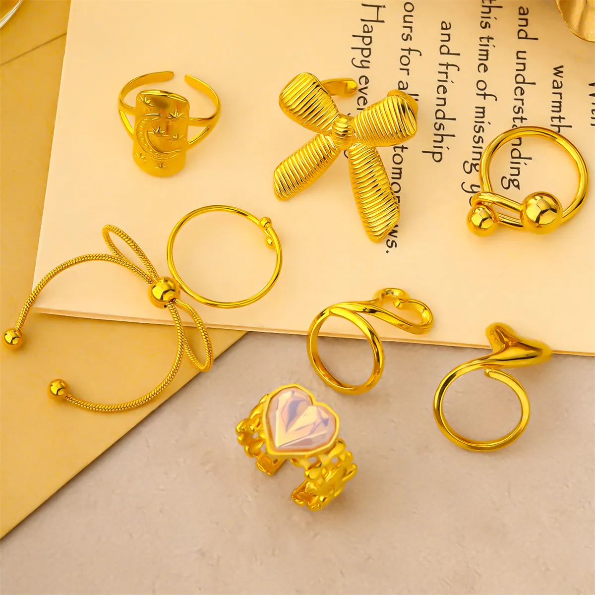 Высокое качество нержавеющая сталь позолоченное кольцо 18k золото с бантом любовь ювелирные изделия кольцо для женщин