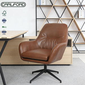 Chaise <span class=keywords><strong>de</strong></span> <span class=keywords><strong>bureau</strong></span> en cuir PU marron au design moderne CARLFORD avec accoudoirs ergonomiques, chaise <span class=keywords><strong>de</strong></span> maison <span class=keywords><strong>sans</strong></span> <span class=keywords><strong>roulettes</strong></span>, matériau en cuir synthétique - Product Image 1