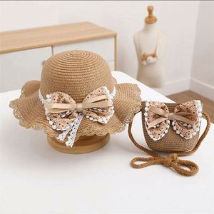 Bow Straw <b>Hat</b> <b>Bag</b> Set Summer Sun Shade Sunscreen <b>Hat</b> Super Cute Kids Straw <b>Hat</b> - Product Image 2