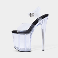 Sandales à plateforme transparentes de 20 cm, style européen et américain, avec semelle en caoutchouc imperméable, à talon compensé épais, à lanières, bout ouvert, pour boîte de nuit et défilé