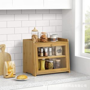 Caja de Pan de Bambú de Doble Capa, Mueble de Almacenamiento para Encimera de Cocina, Contenedor de Pan de Madera con Puerta de Vidrio - Product Image 4