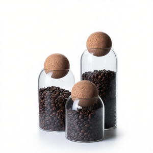 Minimalist <b>Glass</b> Storage <b>Jar</b> Set 3Pcs With Cork Lid For Coffee Tea Dry Food Container See Through Cylinder Design - Product Image 1