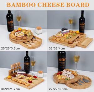 Offre Spéciale avec logo personnalisé petit plateau de fromages rond premium pas cher en bambou viande charcuterie avec couteaux - Product Image 3