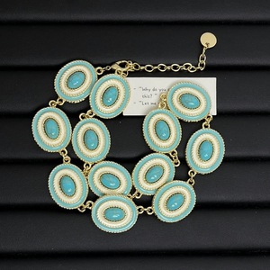 Conjunto de Joyería de Moda: Collar y Pendientes Ovalados de Esmalte Turquesa Vintage para Mujer, Ideal para Uso Diario y con un Toque de Alta Gama - Product Image 4