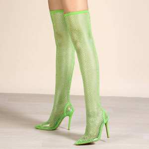 לבן/שחור צבע באיכות גבוהה שחור בלינג ריינסטון מעל הברך סקסי ירך עקבים נשים מגפי מועדון הלילה - Product Image 3