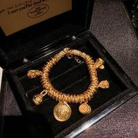 Bagues et Bracelet Tressés Dorés Rétro de Luxe Premium pour Femme, Faits Main, Ajustables, Tendance, Style Ethnique, Idéal Cadeau de Fête