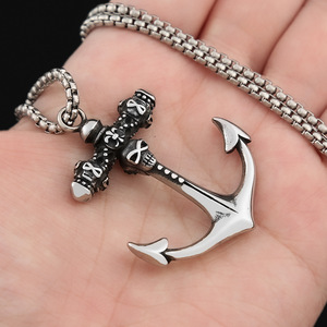 Yunnique – collier avec pendentif ancre en acier inoxydable pour hommes, avec motif de crâne, chaîne de 60cm, bijoux cadeau - Product Image 4