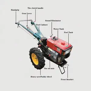 Motocultor eléctrico de dos ruedas para granja, mini tractor manual para caminar, 15hp, 18hp, 20hp, 22hp