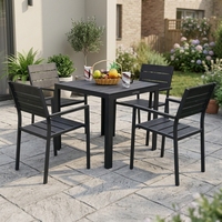 Ensemble de table et chaises de jardin en plastique imitation bois, structure métallique, fauteuils de patio, sièges à lattes