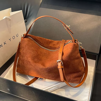 Sac Hobo Rétro en Daim Grande Taille pour Femme, Nouveau Sac Fourre-tout Décontracté en Daim et Fourrure, Sac à Bandoulière de Marque pour l'Automne et l'Hiver