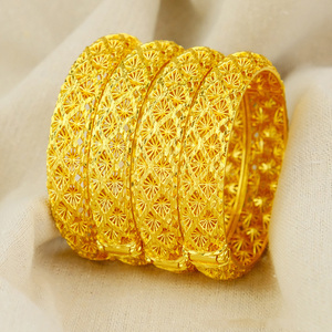 Pulsera Hueca de Moda para Mujer Bañada en Oro de 24K Joyería de Boda para Novia Árabe e India de Dubái - Product Image 6