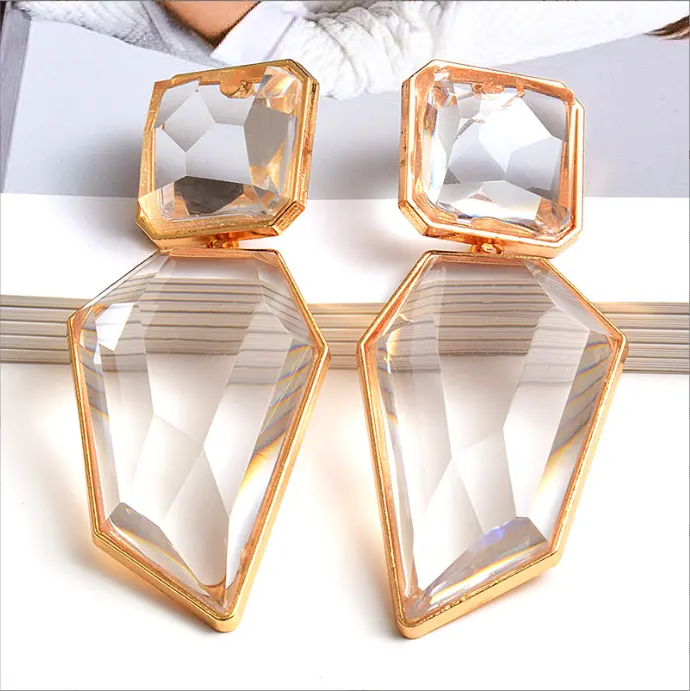 Groothandel Hoge Kwaliteit Clear Pure Resin Drop Oorbellen Verklaring Hot Selling Gold Metal Fashion Sieraden Accessoires Voor Vrouwen