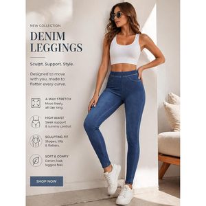 FOXA Leggings skinny extensibles taille haute pour femme avec poches, effet ventre plat, épaisseur standard - Product Image 4