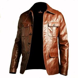 <b>Mens</b> Genuine Cowhide Leather <b>Jacket</b> Winter <b>Smart</b> Casual Turn-down Collar Coat - Product Image 1