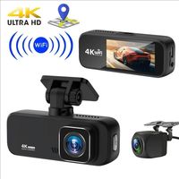 Caméra de tableau de bord 4K Ultra HD 2.0'' avec Wi-Fi, enregistrement avant et arrière, vision nocturne, surveillance de stationnement 24h/24, GPS et assistance au stationnement en marche arrière