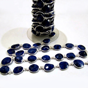 Cadena Conectora de Zafiro Azul de 1 Pie - Cadena con Bisel de Gema de Forma Irregular de 12x15mm - Product Image 1